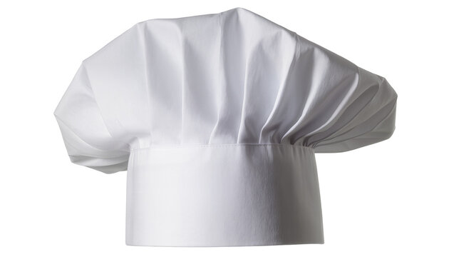 White pleated chef hat made of fabric, isolated on transparent background
