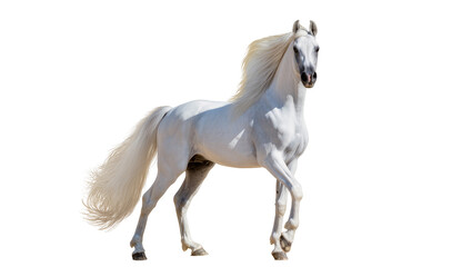 Majestic white Arabian horse with flowing mane and tail, isolated on transparent background © Corotaev
