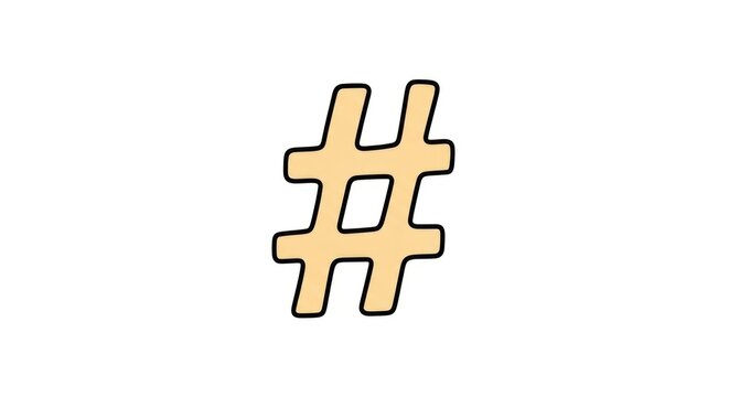 Golden Hashtag Symbol Isolated on White.