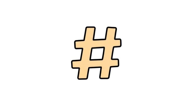 Golden Hashtag Symbol on White Background.