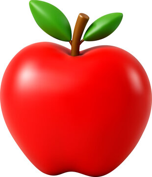 3D Red apple with green leaf.