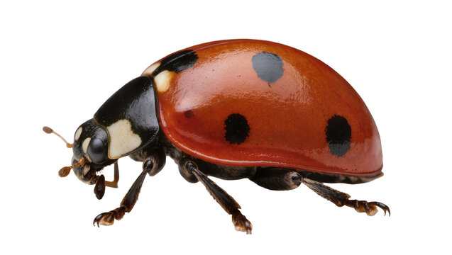 Red ladybug with black spots, isolated on transparent background
