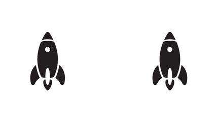 Black silhouette rocket ship icons launching upwards in pairs on white background for business and technology © Momina