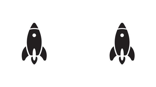 Black silhouette rocket ship icons launching upwards in pairs on white background for business and technology