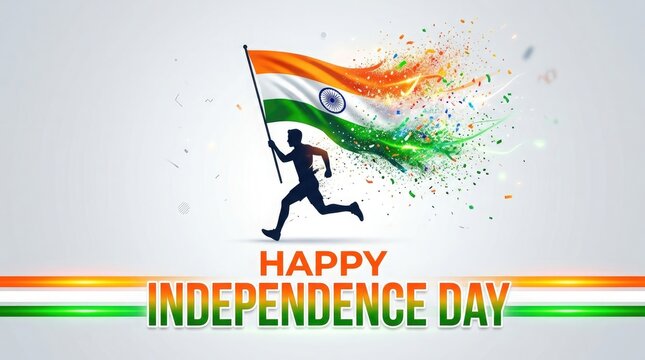 Celebrating indian independence day on 15 august patriotic silhouette with tricolor burst