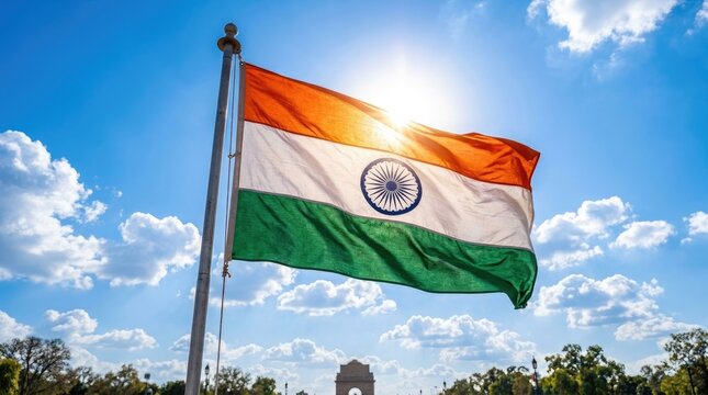 Indian independence day celebration tricolor flag waving on 15 august