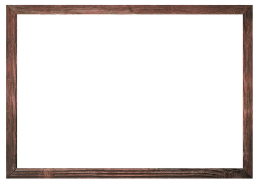 Dark brown wooden picture frame isolated on white background with copy space inside for commercial photo poster mockup design