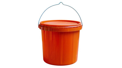Orange plastic bucket with metal handle and lid, isolated on transparent background © Aliona