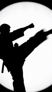 karate lively silhouette of a martial artist performing a high kick.