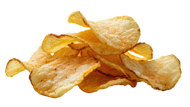 Crispy potato chips with seasoning, isolated on transparent background