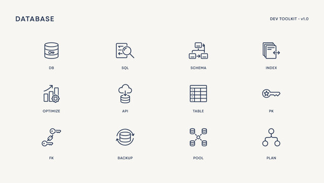 Database management and coding icons &ndash; Great for software engineering portals, IT courses, or database admin assets.