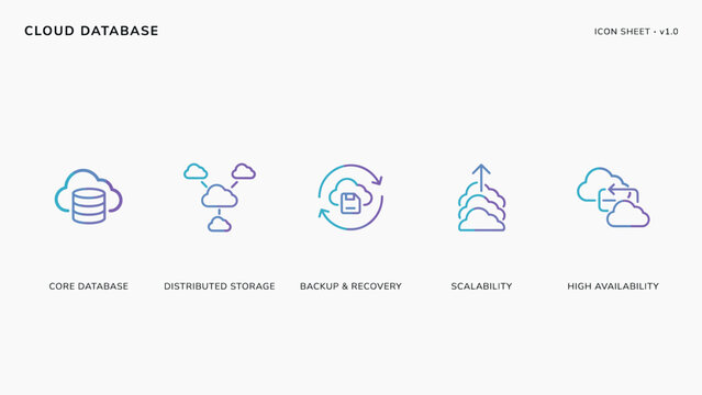 Cloud database gradient outline icons &ndash; Perfect for cloud service landing pages, digital storage apps, or hosting providers.