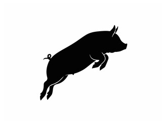 Fototapeta premium Black Silhouette of a Jumping Pig Isolated on White Background for Farm and Animal Logo Design