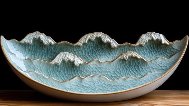 Ceramic dish, wave design, light teal color