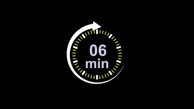 Abstract 06 minutes timer color style isolated on black background. 06 minutes timer circle icon.Clock,stopwatch.