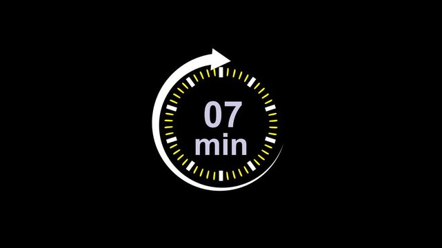Abstract 07 minutes timer color style isolated on black background. 07 minutes timer circle icon.Clock,stopwatch.