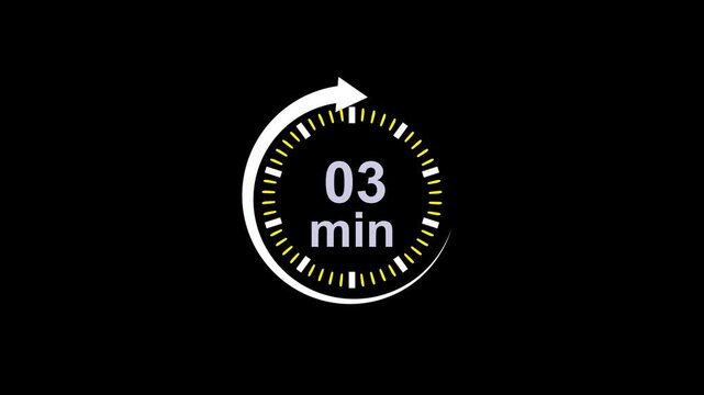 Abstract 03 minutes timer color style isolated on black background. 03 minutes timer circle icon.Clock,stopwatch.