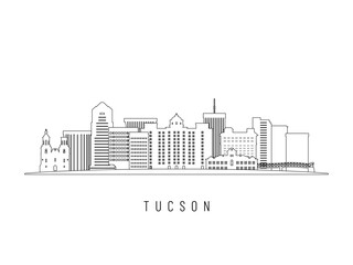 Obraz premium Detailed Tucson skyline vector illustration. Tucson buildings in line art style, perfect for modern designs.