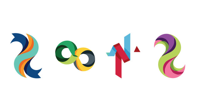 Four abstract colorful vector logo designs showcasing flowing lines, ribbon curves, and infinity loop shapes.
