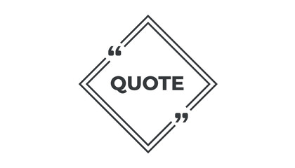 Fototapeta premium Simple diamond shaped quote template with double quotation marks and black placeholder text on a white background.