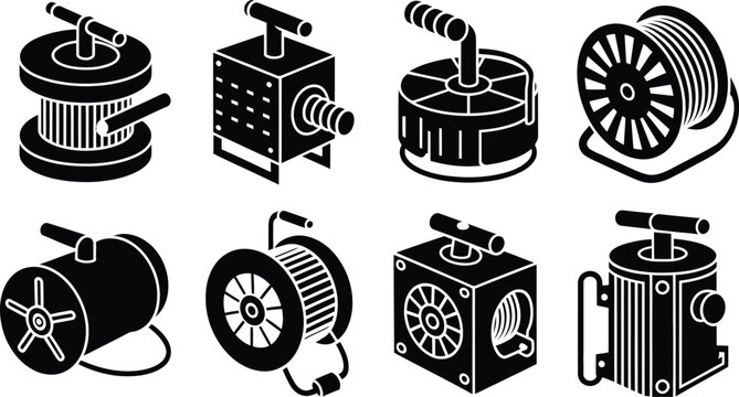 Industrial Cable Reel and Wire Spool Isometric Vector Icon