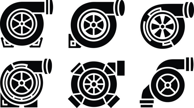 Automotive Turbocharger and Engine Part Black Vector Icon