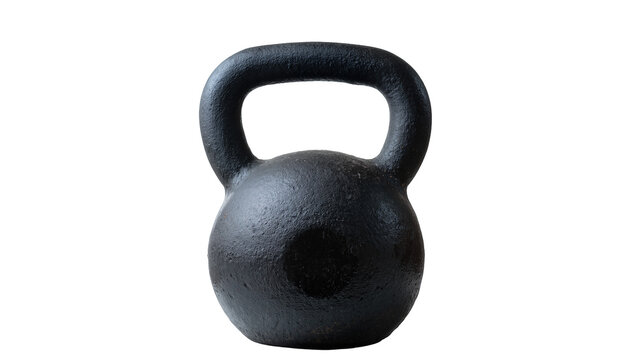 Heavy black cast iron kettlebell, isolated on transparent background