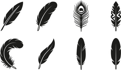 Bird feather and vintage quill black glyph icon set for lightweight soft graphic design © Shukimon