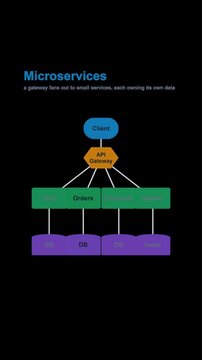 Microservices System Architecture Diagram Labeled Animated Overlay Alpha 4K Vertical 9x16 Light