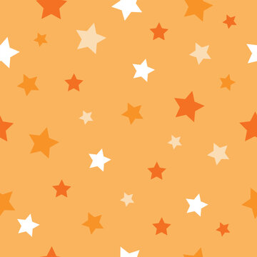 Cute Pastel Star Seamless Pattern on Soft Orange or Yellow Background