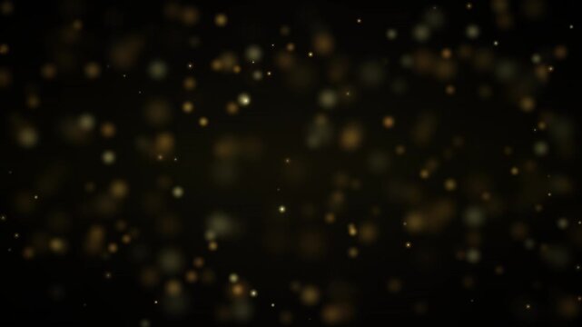 abstract golden bokeh particles floating on a dark background, festive atmosphere, celebration backdrop, light effects