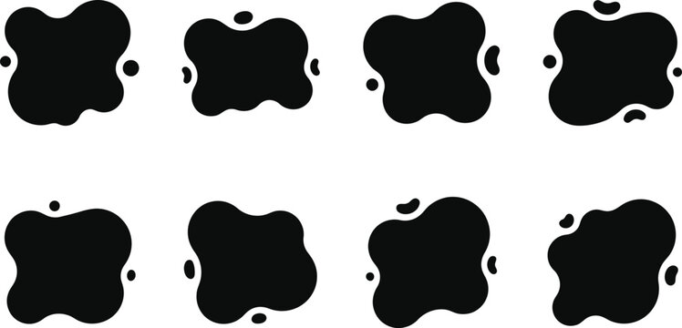 Abstract apple logo variations eight unique black silhouettes on a white background