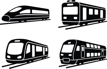 Set of various silhouettes of modern passenger trains and high speed locomotive transport vector icons for graphic design. © MRSTOCK LAB