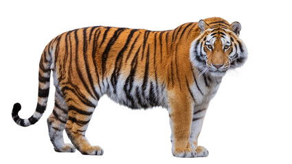 Obraz premium Majestic Bengal tiger with orange and black stripes, isolated on transparent background