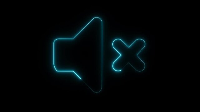 Glowing neon mute animation, pulsing blue audio off symbol on black background, for ui sound, volume