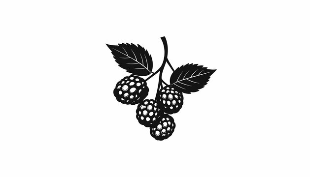 Blackberries on a stem with leaves.