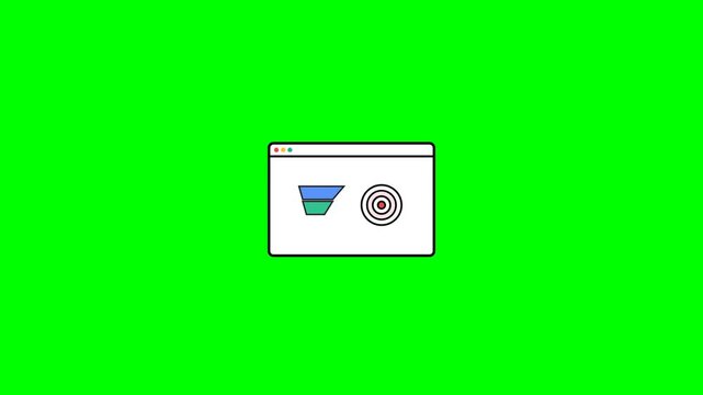 Browser window interface displaying marketing funnel and target graphics in a minimal digital animation for modern business analysis video footage