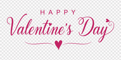Happy Valentines Day, Valentines Day elegant hand text banner. Valentine greeting card template with calligraphy happy valentine`s day and pink heart in line on white background. Vector illustration © line pro