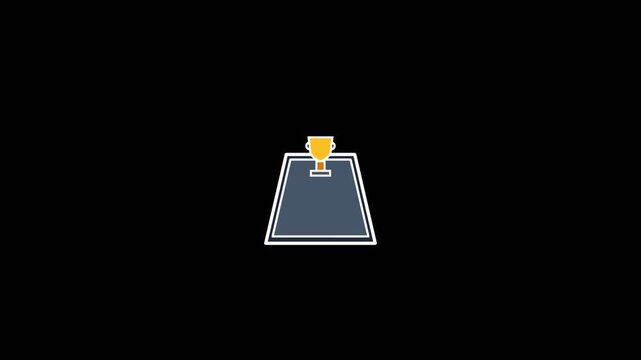 Golden trophy icon animation displaying a minimalist winning award design against a solid black background in this digital motion footage