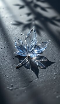 Pure glass elements creating a beautiful leaf shadow harmony on premium dark slate grey clean surface