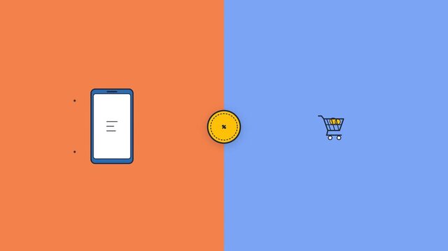 Smartphone shopping interface with discount coin and cart animation showing smooth transition motion for modern e-commerce mobile app design project