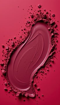Aesthetic premium powder splashes creating a soft cosmetic background layout on premium ruby red matte surface