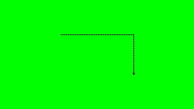 Animated dashed arrow line moving along a rectangular path on a bright green screen background for digital motion video footage