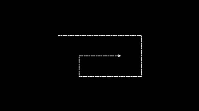Minimalist dashed line arrow animation path moving across a black background for creative motion design and digital media projects
