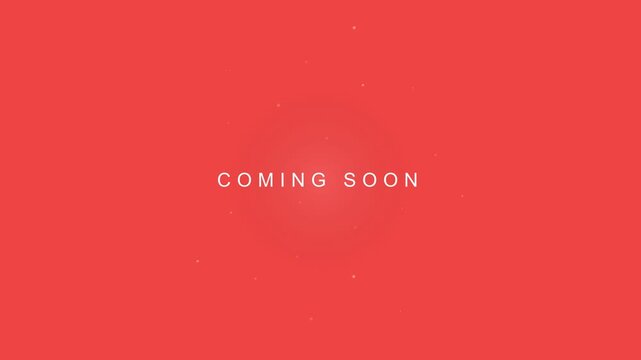 Coming soon text display with floating particle motion animation on a vibrant orange background for modern digital media content production