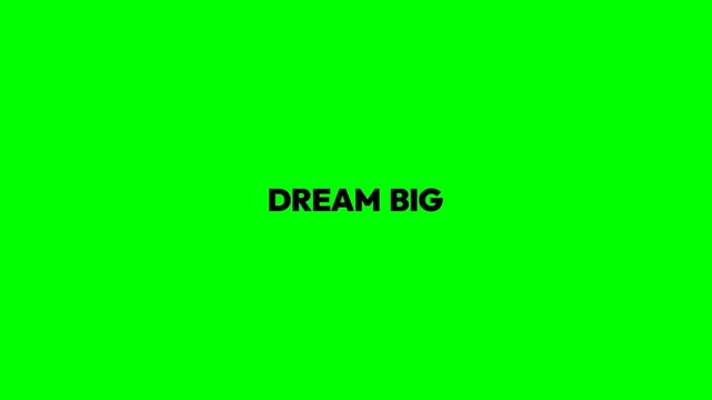 Dream big text animation featuring bold black typography against a vibrant green screen background for modern creative digital video footage