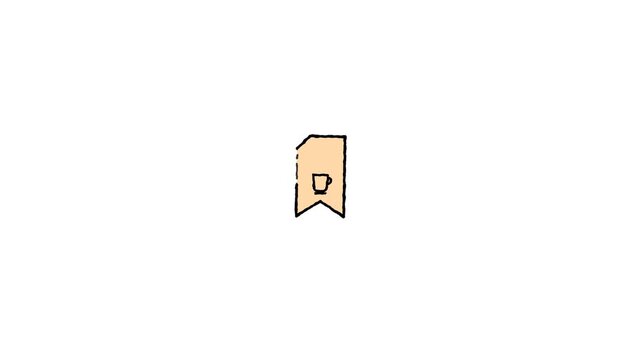Minimalist coffee cup bookmark icon animation video featuring hand drawn aesthetic lines on a clean white background for digital projects