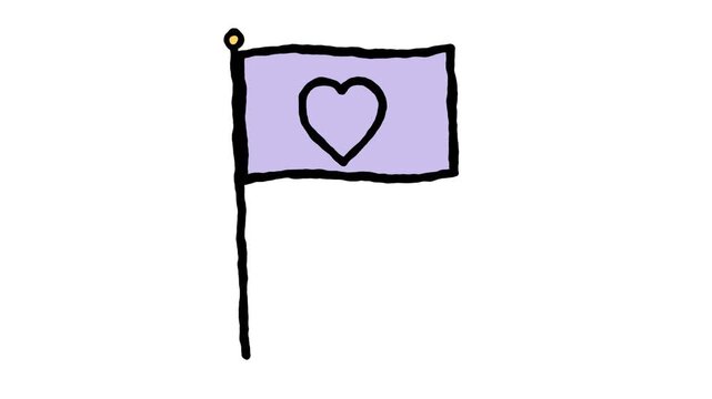 Purple flag featuring a simple heart symbol waving in this creative digital motion animation loop for social media video projects