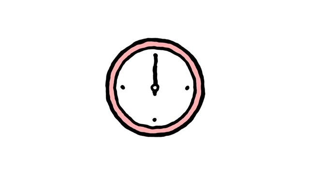Minimalist pink wall clock hand drawn animation style showing passing time for a creative digital motion video project concept design