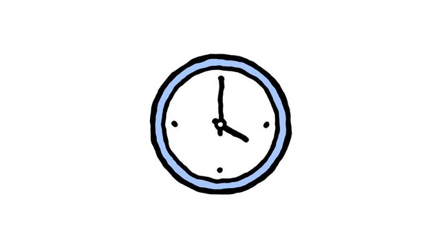 Simple hand drawn clock icon showing time ticking forward in this minimal white background motion graphic animation video file
